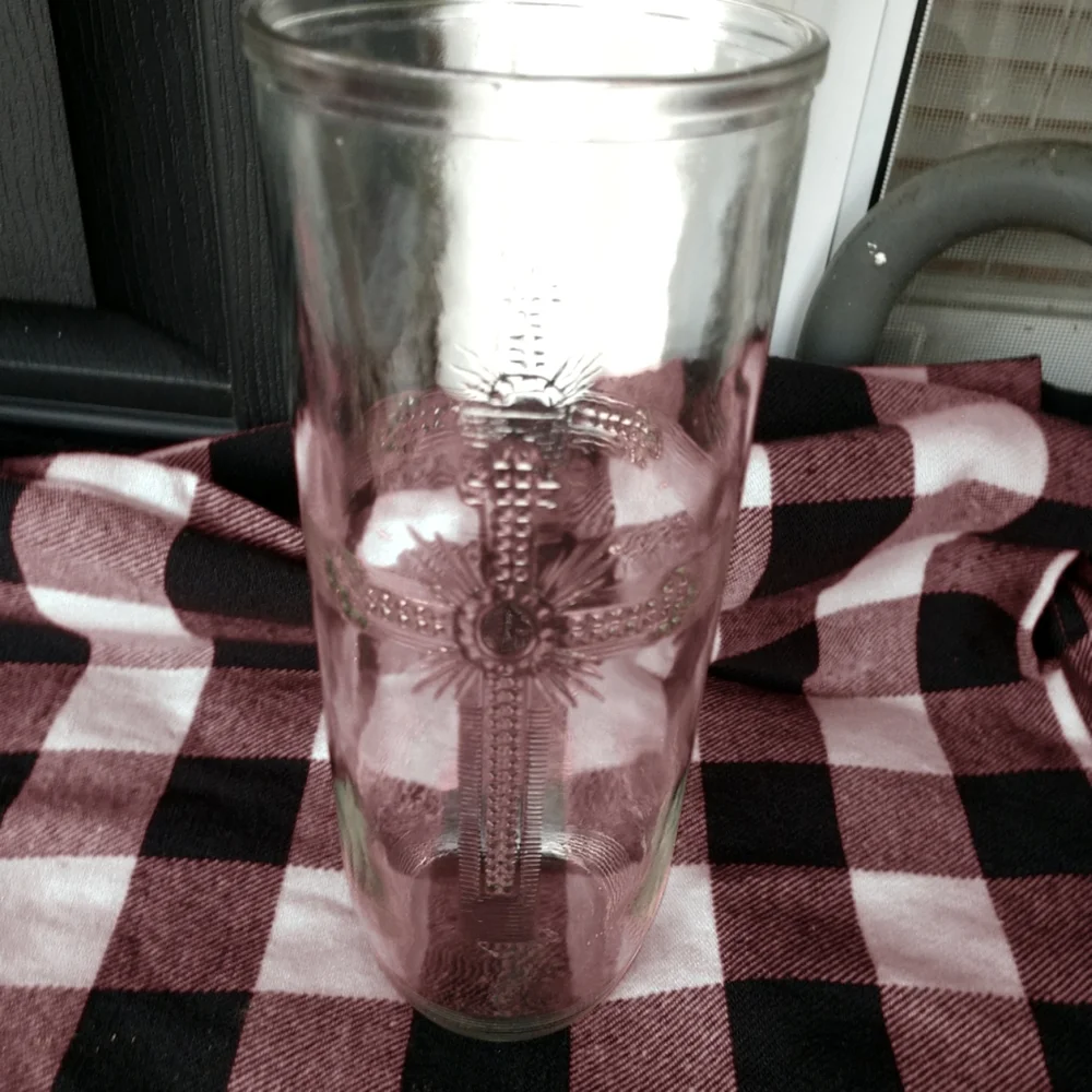Vintage Clear Vase w/Decorative Cross